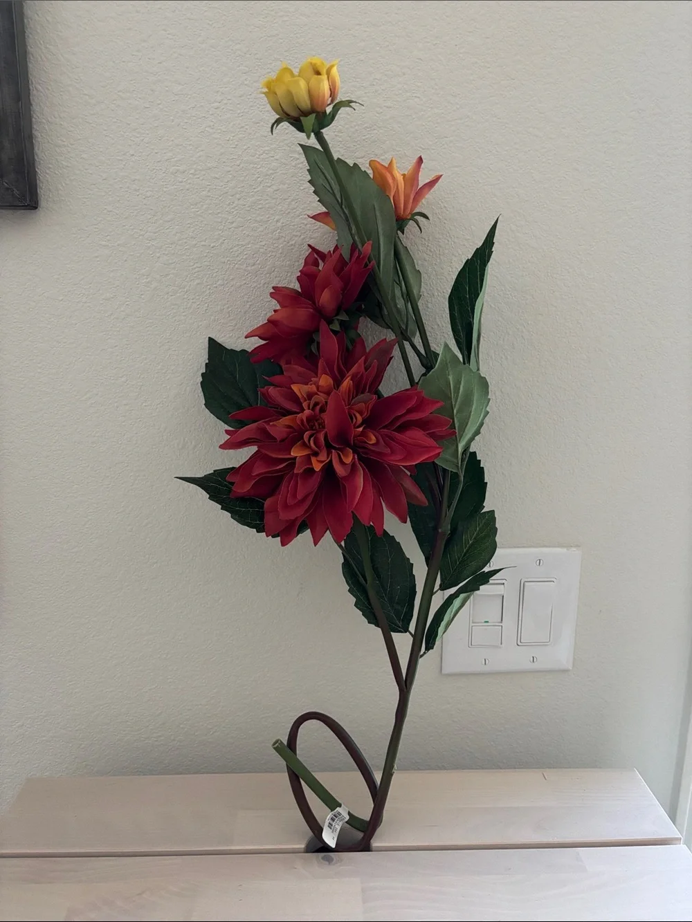 Pottery Barn Artificial Red and Yellow Dahlia Stem